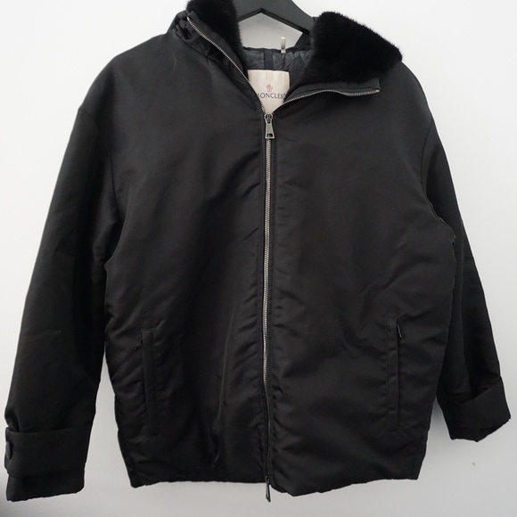 MONCLER Black Zipper Jacket Mink Fur Trim Lightweight - Picture 14 of 15